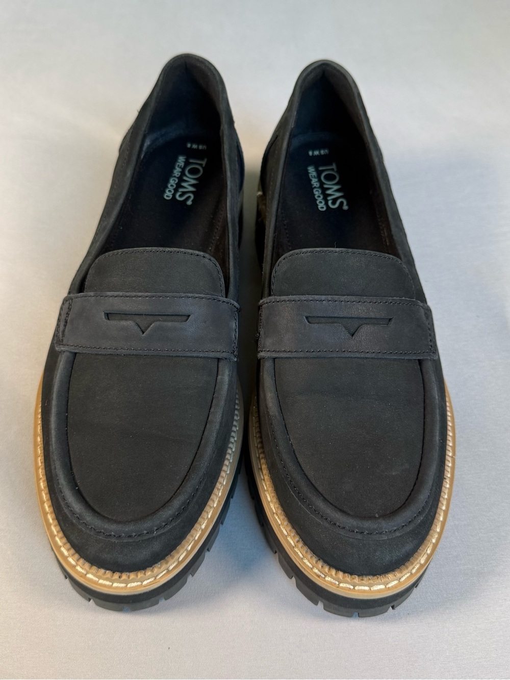 Toms Black Suede Lug Sole Penny Loafers - Picture 2 of 7